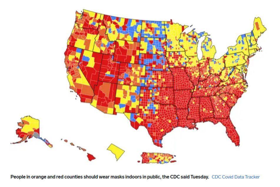 CDC COVID risk by county map